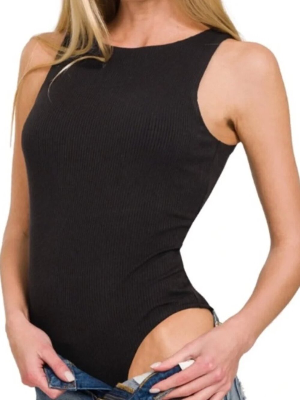 Zenana Black Ribbed Sleeveless Bodysuit - Size Small - NWOT